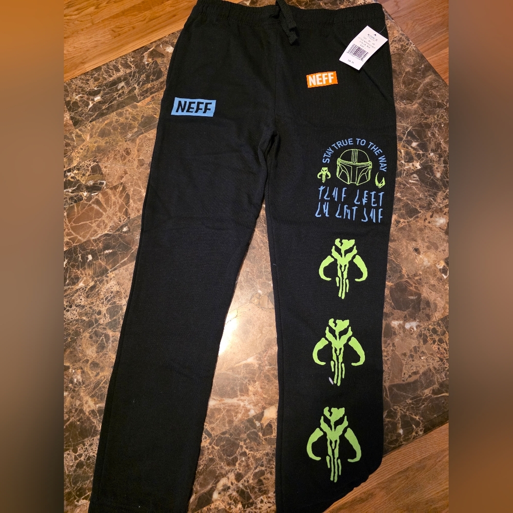 Neff Kids Black Joggers with Green and Blue Graphics Starwars Kids Large Nwt